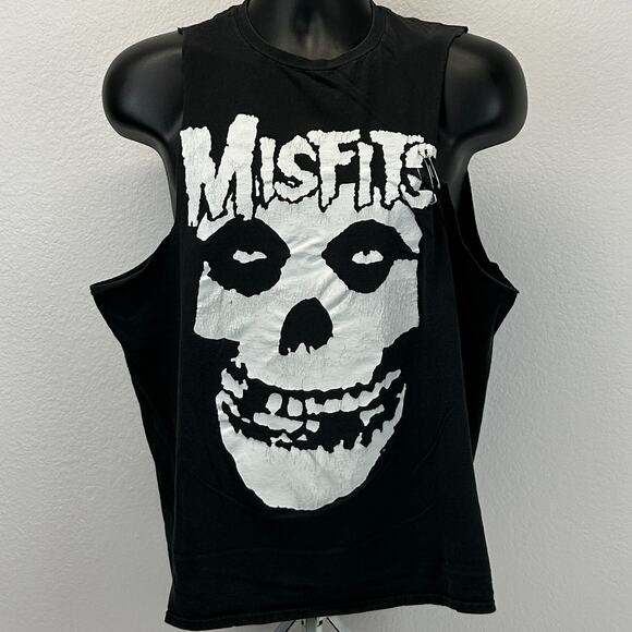 Distressed Misfits Sleeveless T Shirt Mens L Large The Crimson Ghost Skull Black - Picture 2 of 8